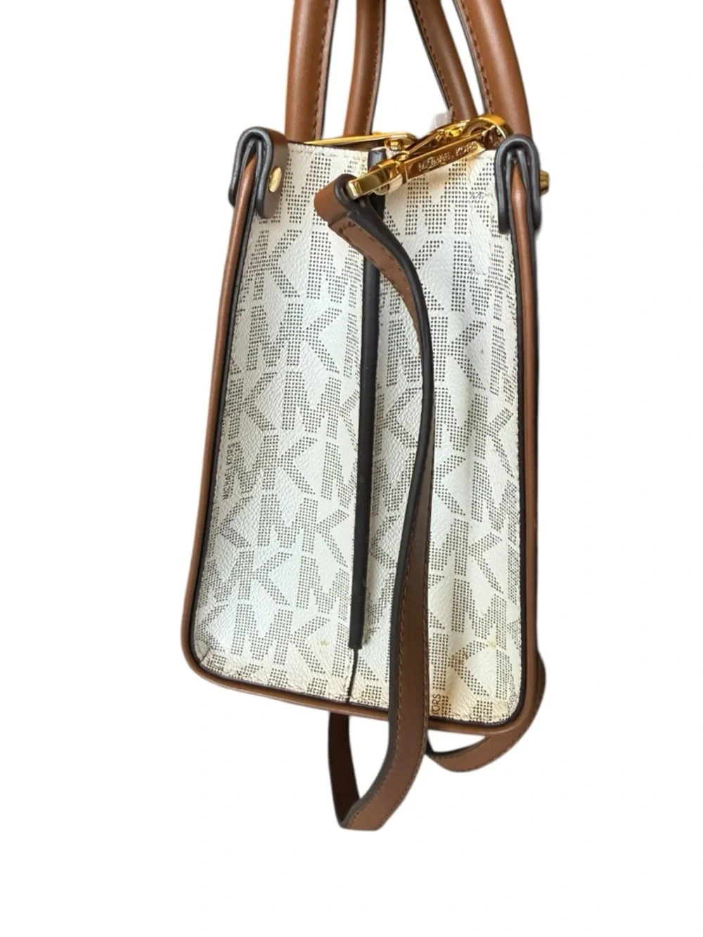 MICHAEL KORS Center Stripe Handbag Vanilla Maple Small Satchel NEW‎ $298 Preppy